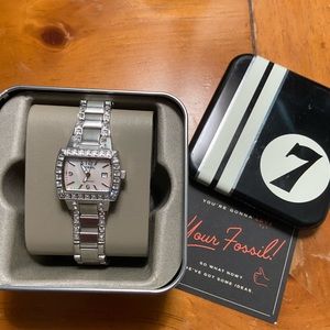 Fossil watch, women’s silver with clear stones